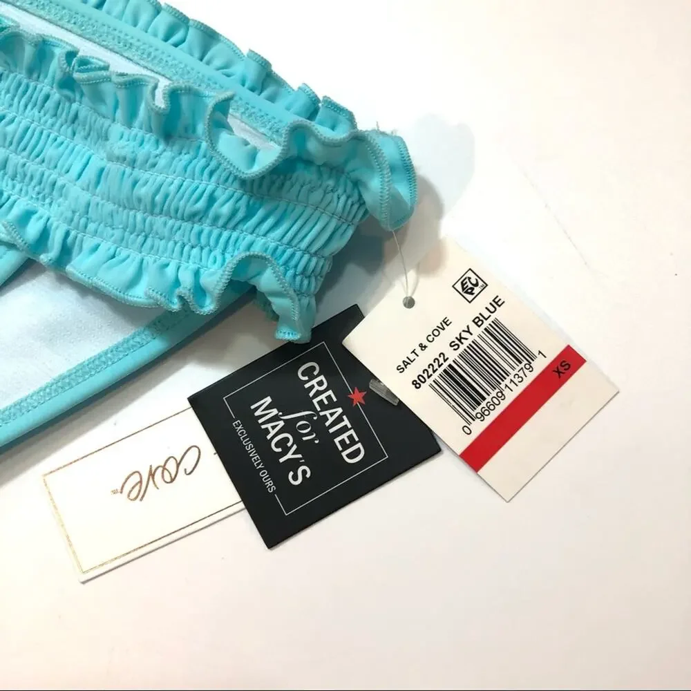 Salt + Cove Blue Smocked Bikini swim Bottom